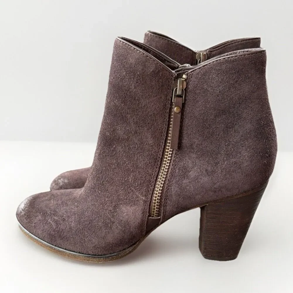 Cole Haan Hayes Java Brown Suede Ankle Booties Women's Size 7.5 Size Zip Heeled